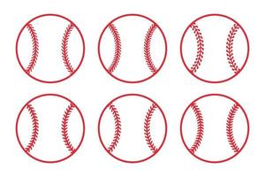 set palla da baseball rosso vettore