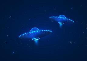 coppia di ufo nel buio blu notte cielo. vettore illustrazione