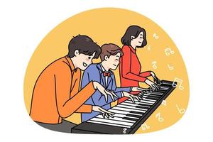 contento famiglia musicista giocare stesso pianoforte vettore