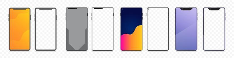 impostare il mockup dello smartphone. bundle schermo trasparente mobile. sfondo del display del telefono con cornice di raccolta. vettore