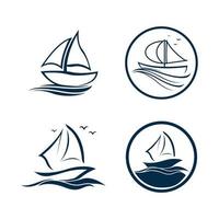 barca a vela barca su mare oceano onda con logo design vettore