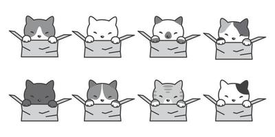 gatto razza icona logo vettore personaggio cartone animato gattino scatola illustrazione scarabocchio