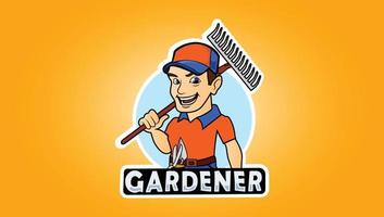 cartone animato giardiniere lavoratore vettore logo