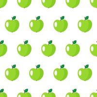Vector seamless pattern con tutta la mela verde frutta con foglie isolati su sfondo bianco