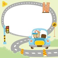 vettore di traffico elementi cartone animato con un' scimmia guida macchina, telaio confine testo modello