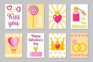 set di carte colorate rosa, bianche e gialle per San Valentino o matrimonio. vettore piatto isolato design