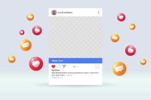 mockup di pagine di social media con bolle di like e commenti che volano vettore