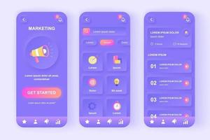 kit di progettazione di app mobili neomorfiche unico per il marketing digitale vettore