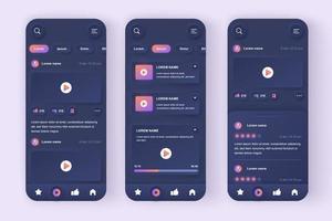 kit di progettazione di app mobili neomorfiche unico per tubo video vettore