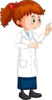 personaggio dei cartoni animati ragazza carina che indossa camice da laboratorio di scienze vettore