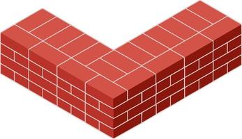 muro di mattoni rossi della casa. elemento di costruzione di edifici. angolo di oggetto di pietra. illustrazione isometrica. simbolo di protezione e sicurezza vettore