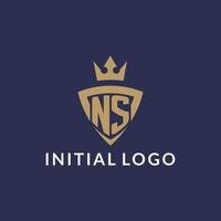 ns logo con scudo e corona, monogramma iniziale logo stile vettore