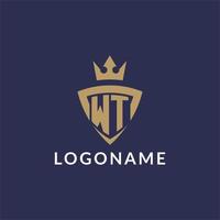 wt logo con scudo e corona, monogramma iniziale logo stile vettore