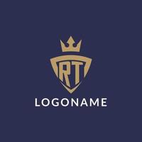 rt logo con scudo e corona, monogramma iniziale logo stile vettore