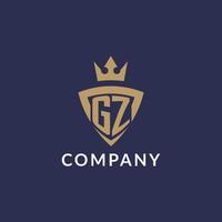 gz logo con scudo e corona, monogramma iniziale logo stile vettore