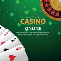 gioco d'azzardo del casinò online con carte da gioco, ruota della roulette e chip del casinò vettore