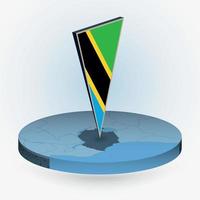Tanzania carta geografica nel il giro isometrico stile con triangolare 3d bandiera di Tanzania vettore