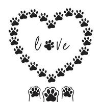 cuore a partire dal zampe. tracce di cani o gatti. vettore silhouette di un' cuore e il iscrizione amore. il concetto di amore per animali