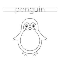 tracciando lettere con simpatico pinguino. pratica di scrittura per bambini. vettore