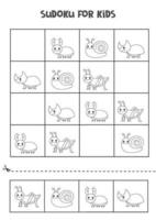 gioco di sudoku per bambini con simpatici insetti bianchi e neri. vettore