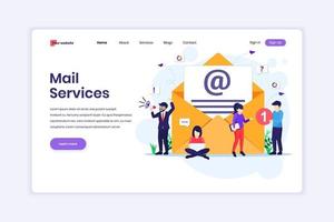 concetto di design della pagina di destinazione di servizi di email marketing, campagna pubblicitaria, promozione digitale con personaggi. illustrazione vettoriale