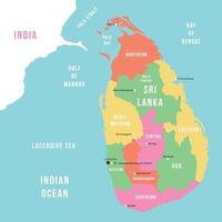 carta geografica di sri lanka e circostante frontiere vettore