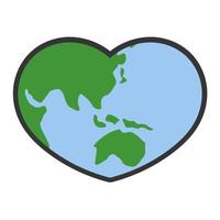 cuore sagomato pianeta terra icona. eco amichevole ambientale Messaggio. amore carta geografica. vettore