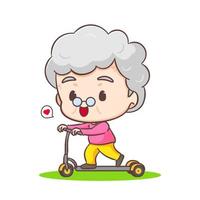 carino nonna cartone animato carattere. nonna equitazione scooter. persone e famiglia concetto design. adorabile chibi vettore illustrazione