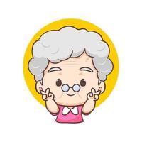 carino nonna cartone animato personaggio mostrando pace dito cartello cuore. persone concetto design. piatto adorabile chibi vettore illustrazione. isolato bianca sfondo