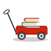 rosso carrello pieno di libri, vettore illustrazione