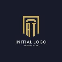 rt logo iniziale con geometrico scudo forma design stile vettore