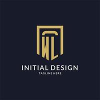 wl logo iniziale con geometrico scudo forma design stile vettore