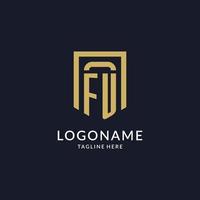 fu logo iniziale con geometrico scudo forma design stile vettore