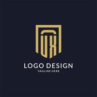 UX logo iniziale con geometrico scudo forma design stile vettore