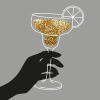 womans mano Tenere cocktail bicchiere con agrumi. piatto illustrazione per saluto carte, cartoline, inviti, menù design. linea arte modello vettore