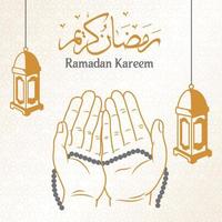 preghiere mani Ramadan kareem con lanterna vettore