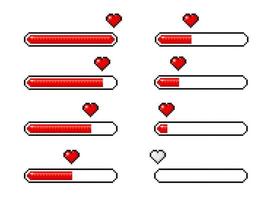 pixel cuore Caricamento in corso barre, 8 po video gioco icone vettore