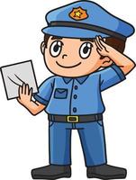 salutando polizia ufficiale cartone animato colorato clipart vettore