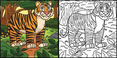 illustrazione colorata della pagina di colorazione della tigre vettore