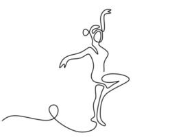 una linea continua di disegno bella ballerina donna che indossa la maschera per il viso. minimalista piuttosto ballerino di danza classica spettacolo concetto di movimento di danza isolato su sfondo bianco. illustrazione vettoriale