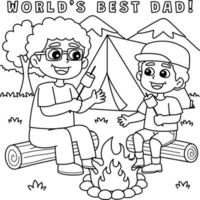 padre e figlio campeggio colorazione pagina per bambini vettore