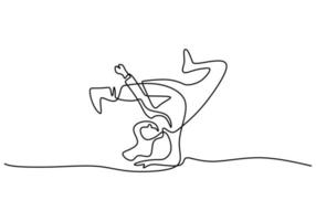 un disegno a tratteggio continuo di un giovane ballerino sportivo di break dance che mostra lo stile di danza hiphop con camicia casual e maschera facciale. concetto di sport lifestyle isolato su priorità bassa bianca. illustrazione vettoriale