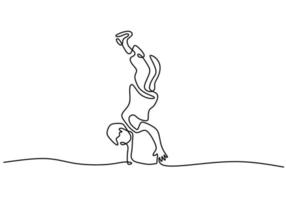 un disegno a tratteggio continuo di un giovane ballerino sportivo di break dance che mostra lo stile di danza hiphop con camicia casual e maschera facciale. concetto di sport lifestyle isolato su priorità bassa bianca. illustrazione vettoriale