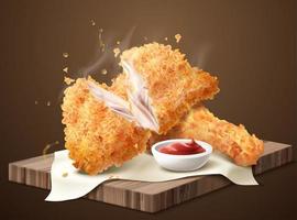 delizioso croccante licenziato pollo con tuffo su di legno piatto nel 3d illustrazione vettore