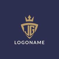 jg logo con scudo e corona, monogramma iniziale logo stile vettore
