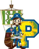 p è per pirata con nave alfabeto apprendimento educativo illustrazione vettore