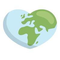 cuore sagomato pianeta terra icona. eco amichevole ambientale Messaggio. amore carta geografica. vettore