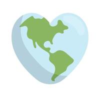 cuore sagomato pianeta terra icona. eco amichevole ambientale Messaggio. amore carta geografica. vettore