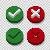 simbolo sì o no icona, 3d, verde, rosso su sfondo trasparente.illustrazione vettoriale