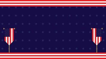 sfondo di americano bandiera giorno con Due volante unito stati bandiere, alcuni bandiera ornamenti e un' stella. e copia spazio la zona. adatto per essere posto su soddisfare con quello tema. vettore